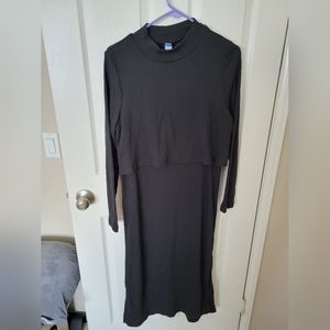 Maternity Mock-Neck Double-Layer Nursing Midi Dress Size L